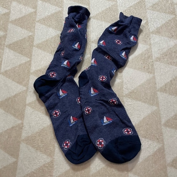 J crew navy boat print mid calf socks - Picture 1 of 2